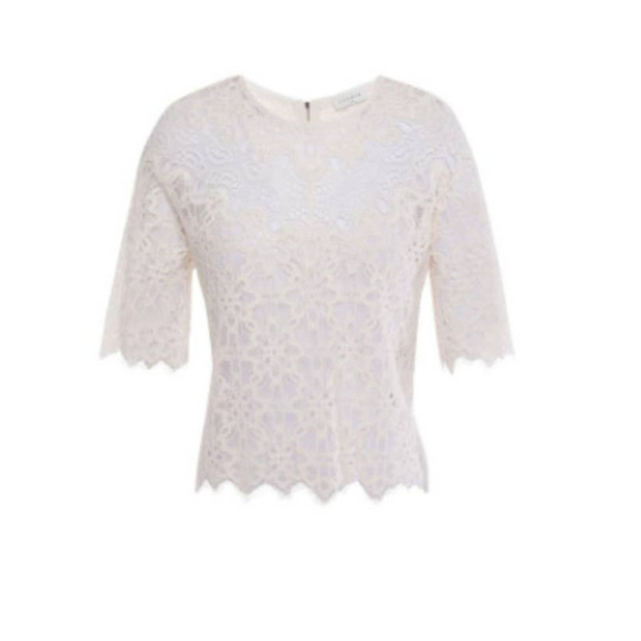 Sandro Paris Alycia Guipure Lace Scalloped Victorian Blouse Nude White NWT Small - Picture 9 of 14